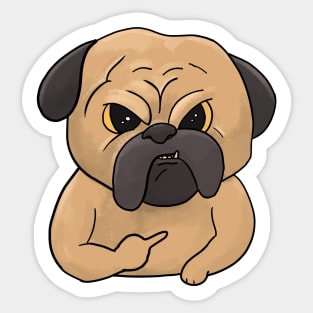 Grumpy Pug Dog Holding Middle Finger Boxer Sticker